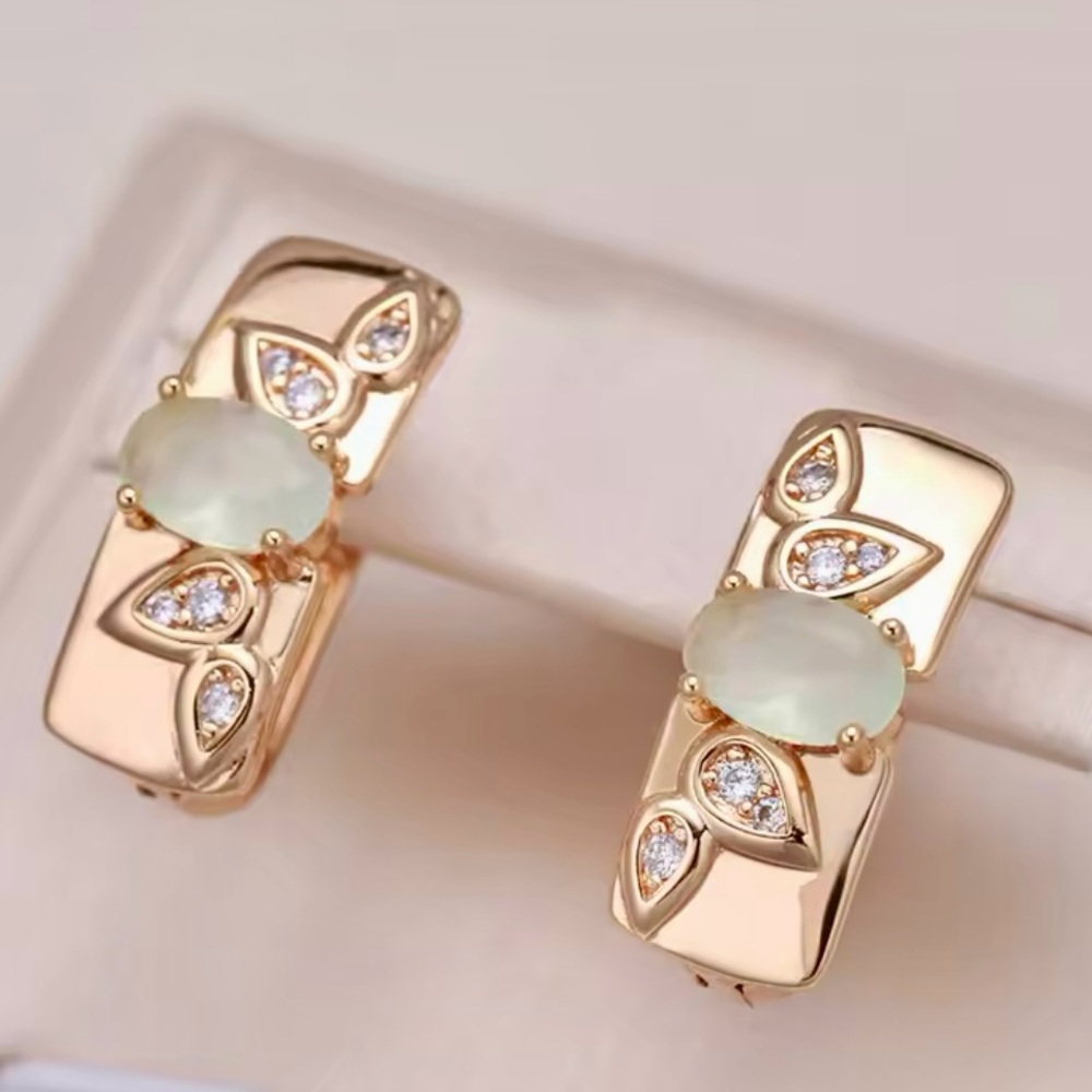 Pretty 585 RG Green and Clear Natural Gems Zircon Hoop Earrings in Rose Gold - Picture 7 of 9